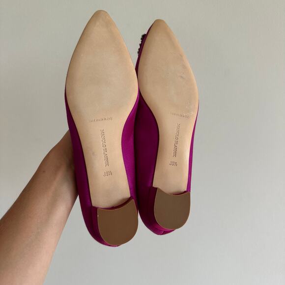 NEW Manolo Blahnik Hangisiflat Satin Jewel Buckle Flat Flats Dark Fuchsia 39.5 - Picture 6 of 7